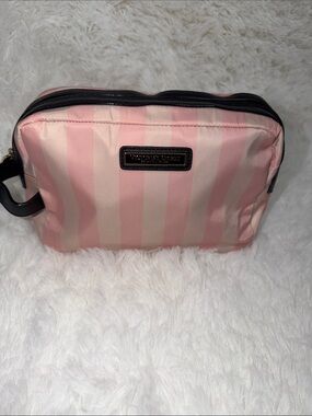 Victoria's Secret Pink & Cream Striped Makeup Case with Black Trim